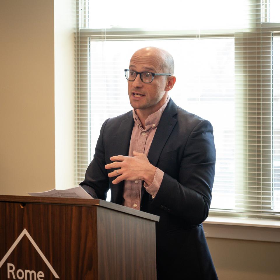 President of Beacon Communities Development Joshua Cohen speaks before the ribbon cutting for the Colonial II public housing development in Rome, NY on Friday, March 8, 2024.