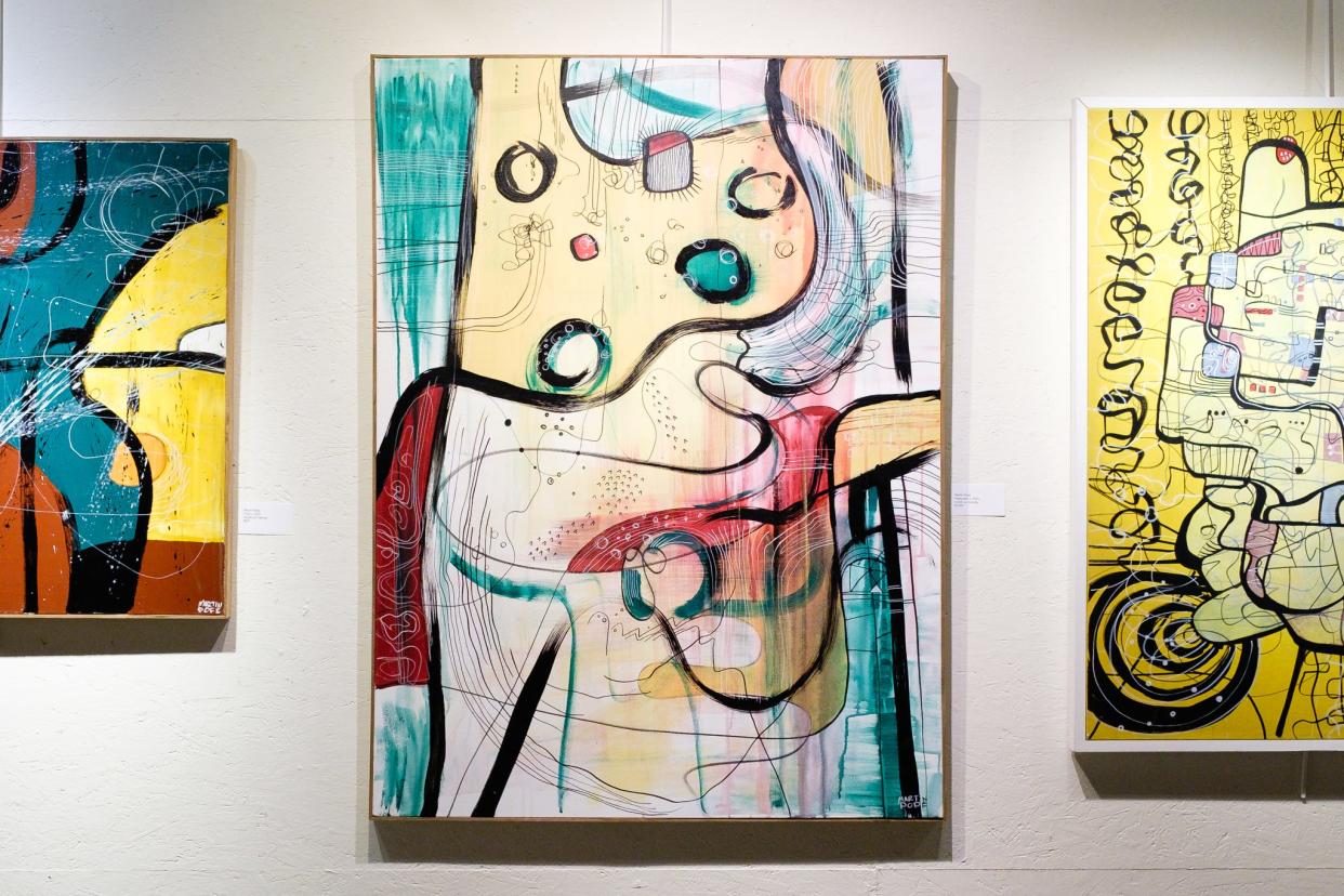 The work of Columbia painter Martin Pope hangs at Orr Street Studios during his January 2024 exhibit.
