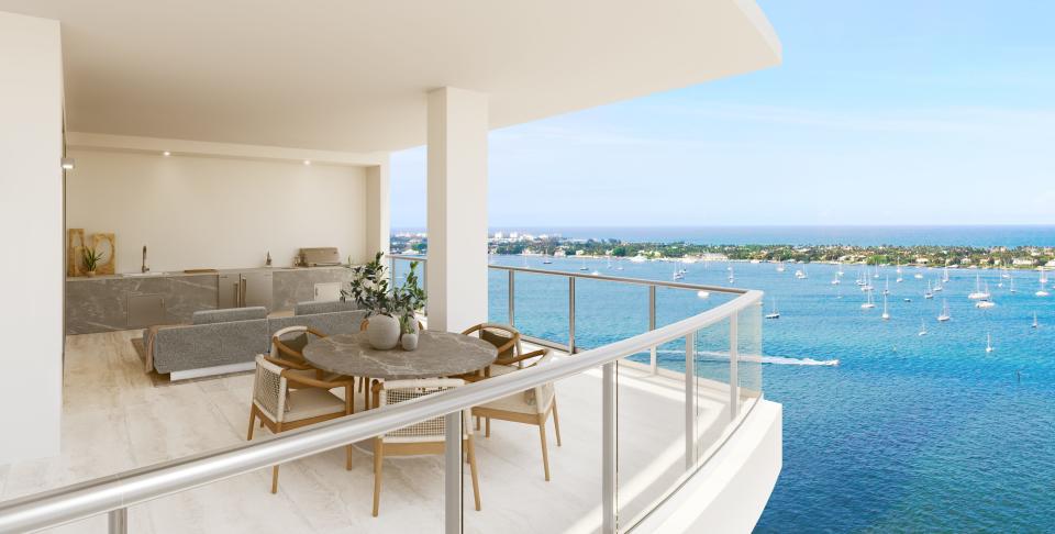 A rendering of a terrace view from the luxury condominium Alba Palm Beach in West Palm Beach, which has units starting at less than $3 million. It is slated open in 2025.