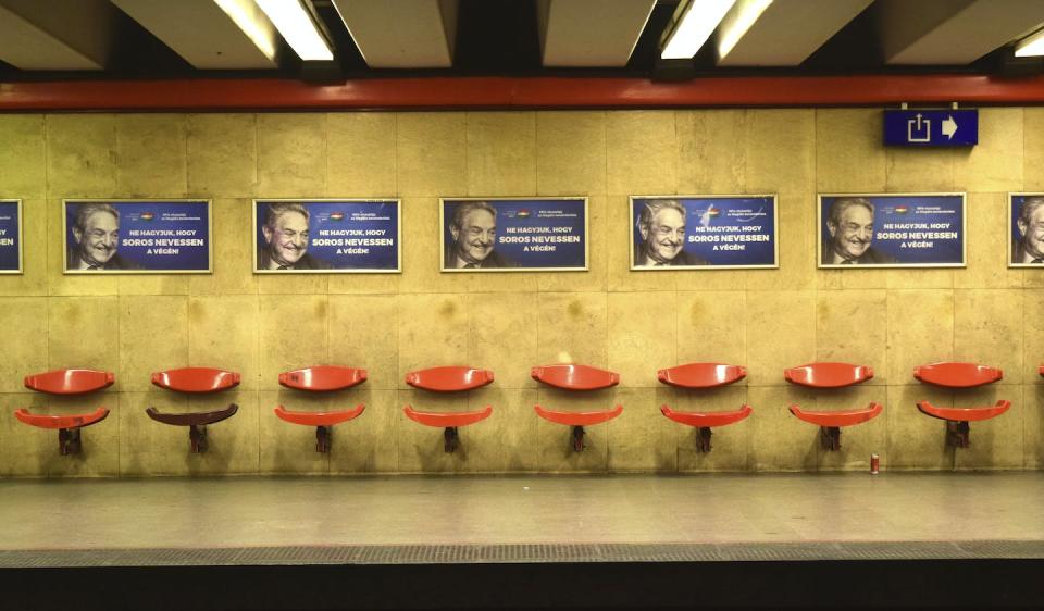 The Hungarian government has used photos of a smiling George Soros to wage an anti-immigration campaign that critics said relied on antisemitic messaging. <a href="https://newsroom.ap.org/detail/HungarySorosBillboards/629bac72ce2d4362aba039458135d665/photo?Query=george%20soros%20hungary&mediaType=photo,video,graphic,audio&sortBy=arrivaldatetime:desc&dateRange=Anytime&totalCount=84&currentItemNo=37" rel="nofollow noopener" target="_blank" data-ylk="slk:AP Photo/Pablo Gorondi;elm:context_link;itc:0;sec:content-canvas" class="link ">AP Photo/Pablo Gorondi</a>