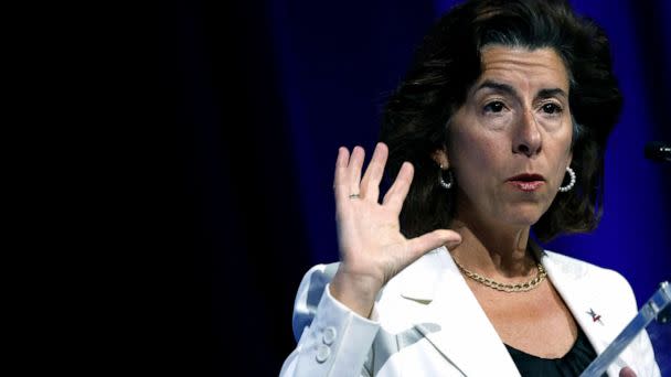 PHOTO: Gina Raimondo, US commerce secretary, speaks during the SelectUSA Investment Summit in National Harbor, Md., June 27, 2022.  (Bloomberg via Getty Images)