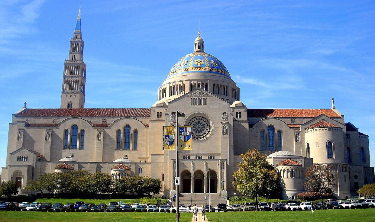 The Basilica of the National Shrine of the Immaculate Conception located next to The Catholic University of America campus in Washington, D.C.