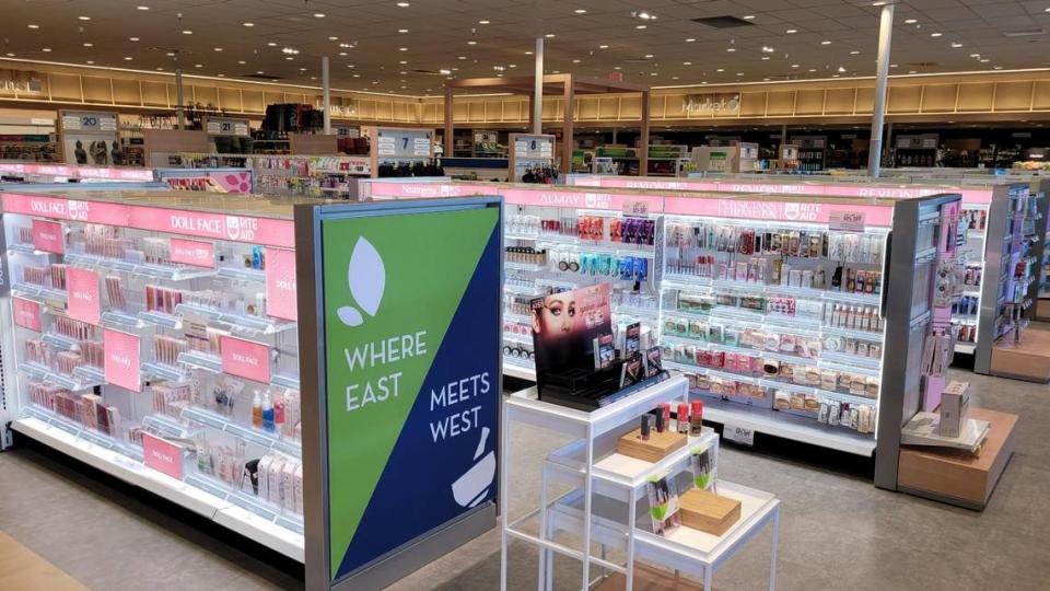 The height of shelves inside the remodeled Rite Aid store at 15th and State streets in Boise has been lowered to make the store seem less cluttered and to give customers and employees better views throughout the store.