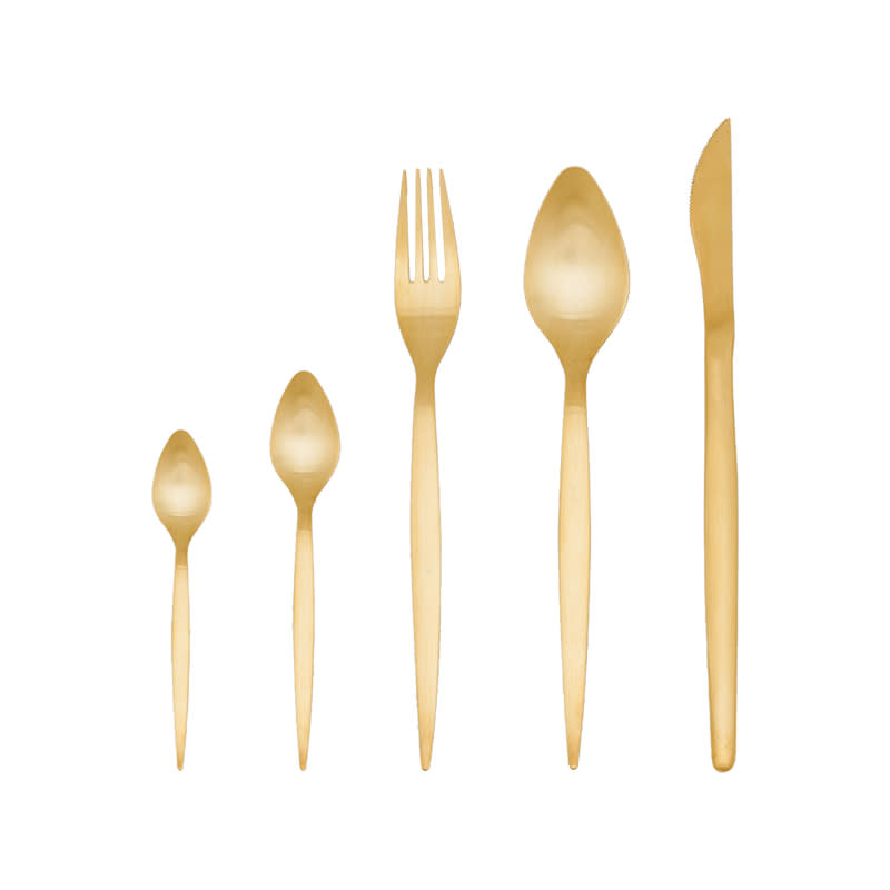 <a rel="nofollow noopener" href="https://www.zarahome.com/us/tableware/cutlery/gold-plated-cutlery-c1020072620p51005.html" target="_blank" data-ylk="slk:Gold Plated Cutlery, Zara Home, $8;elm:context_link;itc:0;sec:content-canvas" class="link ">Gold Plated Cutlery, Zara Home, $8</a>