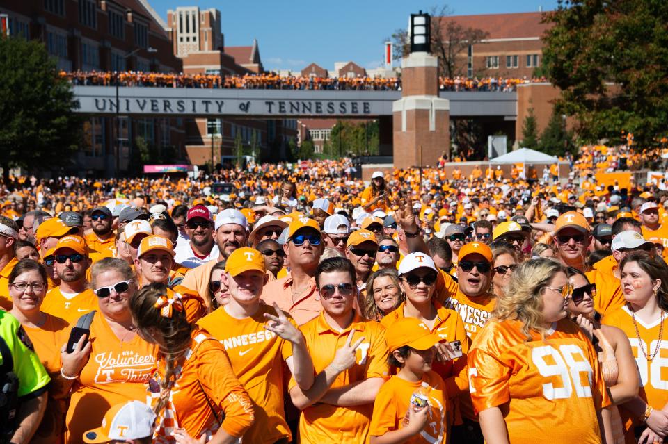 Fans wait for the Vol Walk before Tennessee's game against Alabama in Neyland Stadium in Knoxville, Tenn., on Saturday, Oct. 15, 2022.