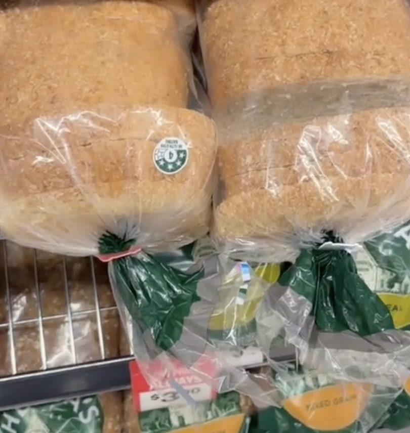 Pictured are Helga's bread bags on supermarket shelves.