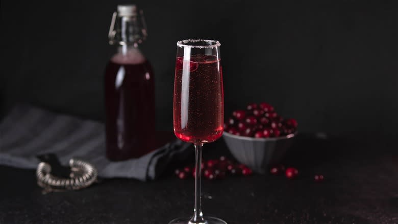 Bubbly cranberry drink with sugared rim