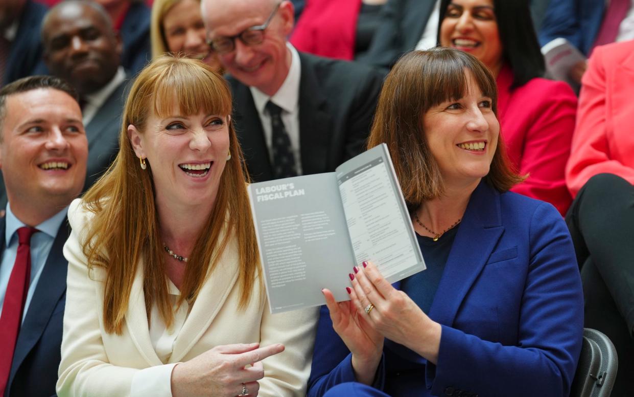 Rachel Reeves, the shadow chancellor (right), and Angela Rayner (left), Labour's deputy leader, at the launch of the party's manifesto