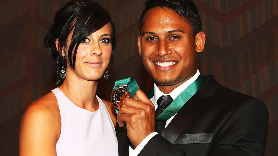 Ainslie Curry and Ben Barba at the Dally M awards in 2012. (Photo by Mark Kolbe/Getty Images)