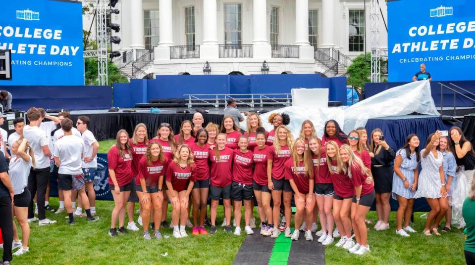 The Transylvania women’s basketball team was saluted at the White House on June 12 as part of “College Athletes Day” for its undefeated NCAA Division III national title.