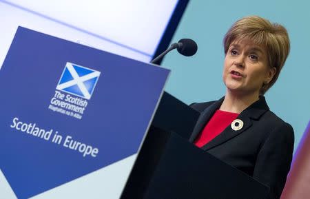 Scotland First Minister Nicola Sturgeon gives an address at the European Policy Center in Brussels, Belgium June 2, 2015. REUTERS/Yves Herman