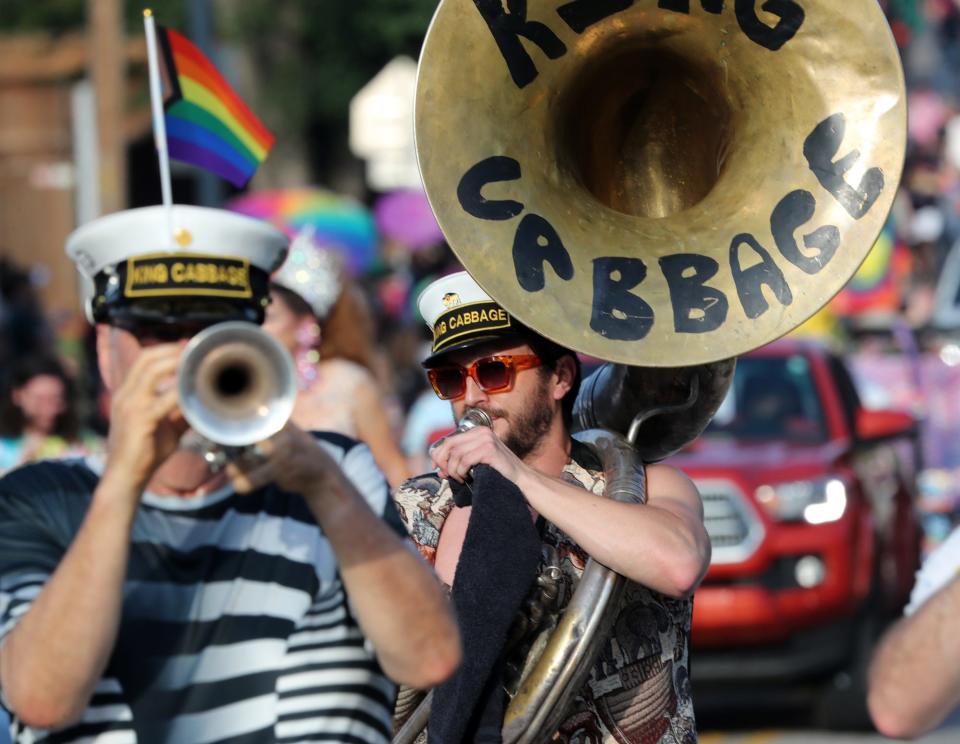 The King Cabbage Brass Band from Tulsa plays during the Gay Pride Parade on June 4, 2023 in Oklahoma City, Okla.  [Steve Sisney/For The Oklahoman]