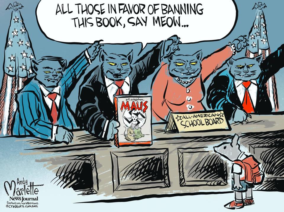 Marlette cartoon: Patriotic American school board bans the book Maus