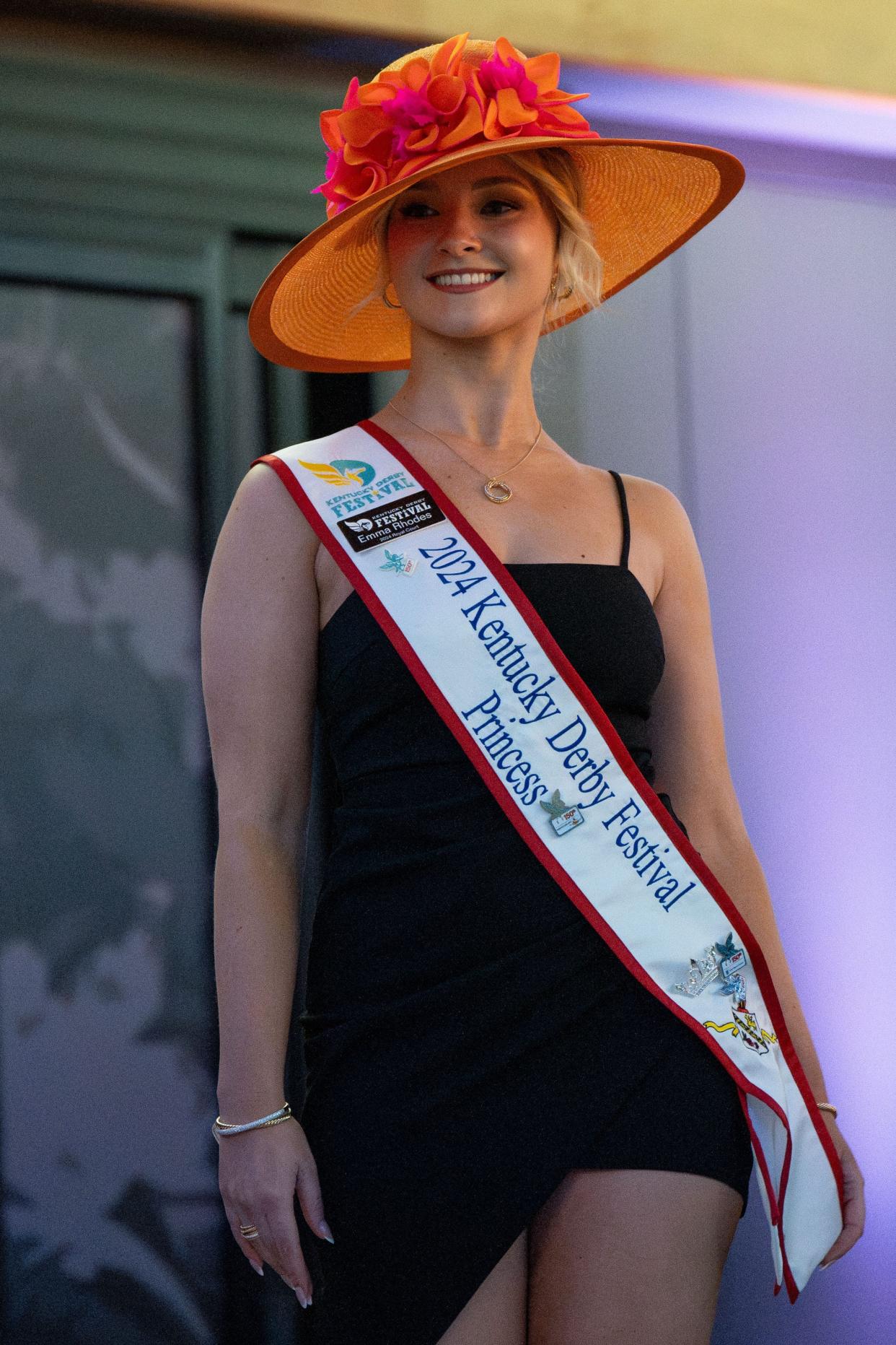 2024 Royal Courtâ€™s Emma Rhodes showcases various hats designed by Kentucky Derby Museumâ€™s featured milliners on Sunday, March 24, 2024 during the Kentucky Derby Museum Hat Showcase.