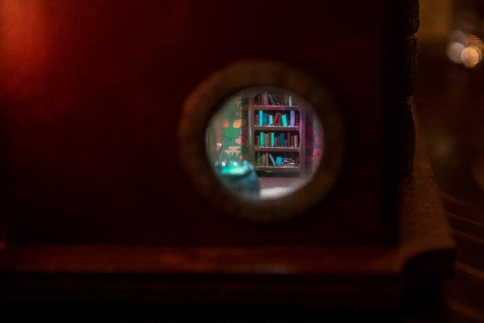 A tiny window into one of the custom fairy houses at The Cauldron in Philadelphia.