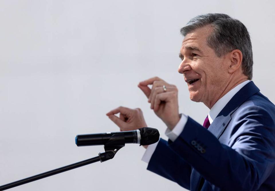 Gov. Roy Cooper speaks during a ceremony marking the opening of North Carolina Freedom Park on Wednesday, Aug. 23, 2023, in Raleigh, N.C.