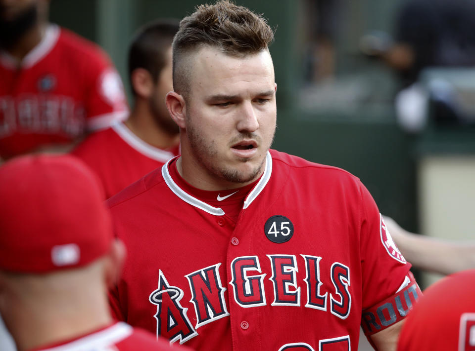 Mike Trout's season was cut short because of a foot injury, but his numbers still might good enough to earn him another MVP award. (AP Photo/Tony Gutierrez)