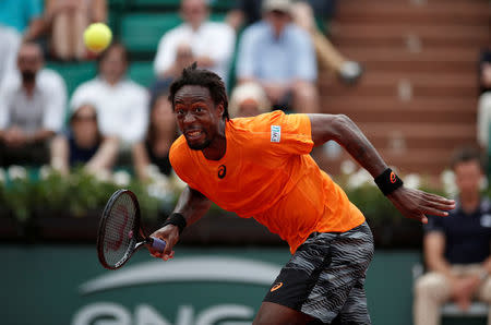 France's Gael Monfils in action during his first round match against Germany's Dustin Brown. REUTERS/Benoit Tessier