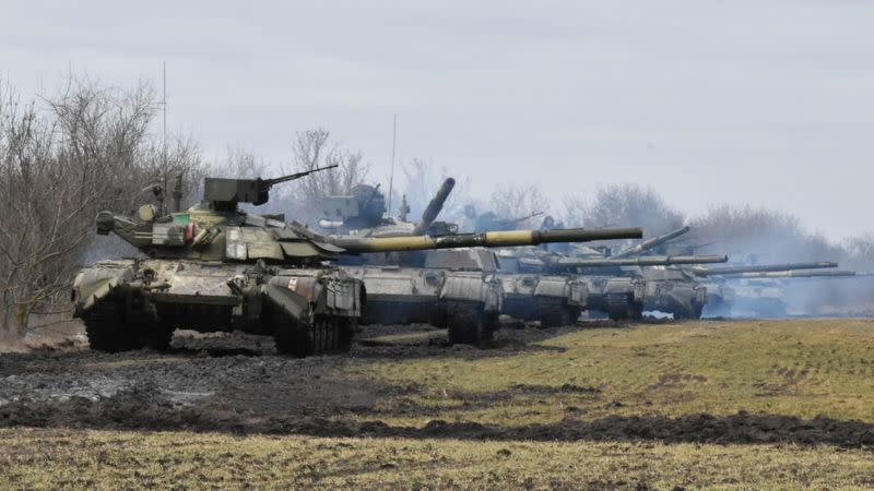 Ukrainian Armed Forces hold drills near the border of Russian-annexed Crimea in southern Ukraine