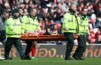 Britain Soccer Football - Sunderland v West Ham United - Premier League - Stadium of Light - 15/4/17 Sunderland's Billy Jones is stretchered off after sustaining an injury Reuters / Scott Heppell Livepic