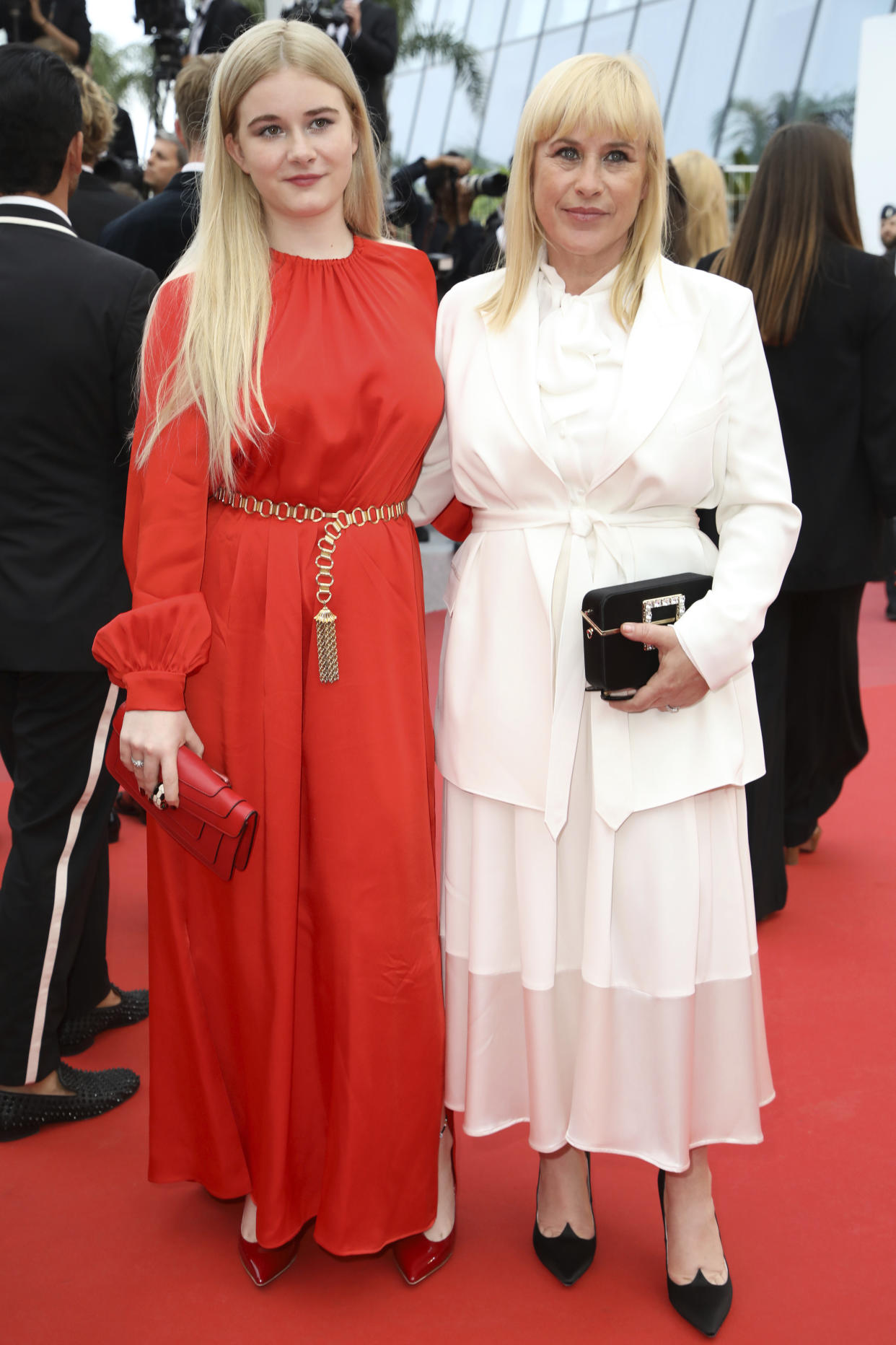 Actress Patricia Arquette, right, and Harlow Olivia Calliope Jane pose for photographers upon arrival at the premiere of the film 'Sibyl' at the 72nd international film festival, Cannes, southern France, Friday, May 24, 2019. (Photo by Vianney Le Caer/Invision/AP)