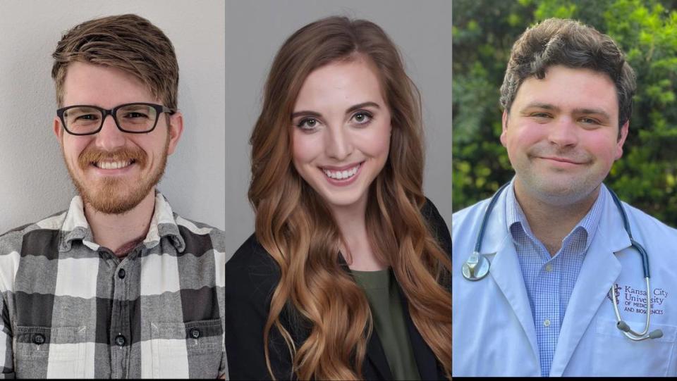 From left, Joplin natives Michael Weaver, Blair Freed and Tanner Riscoe are all members of the inaugural class at Kansas City University’s medical school in Joplin.