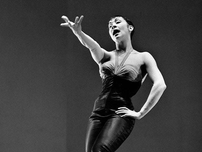 Chita Rivera demonstrates her dance routines for a show in New York City