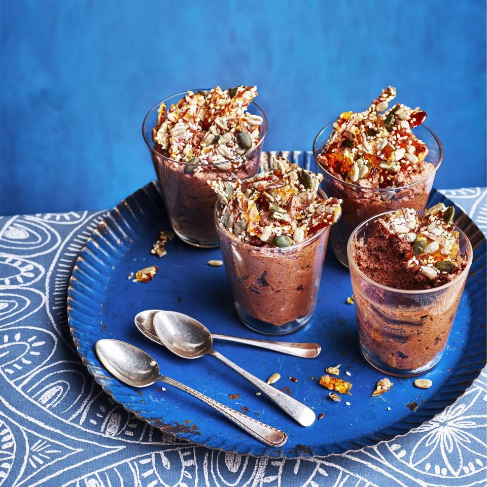 egg free chocolate mousse with seedy brittle