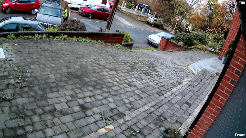 Doorbell camera footage showed the moment Freya appeared to drive the Jeep into a neighbour's car. (SWNS)