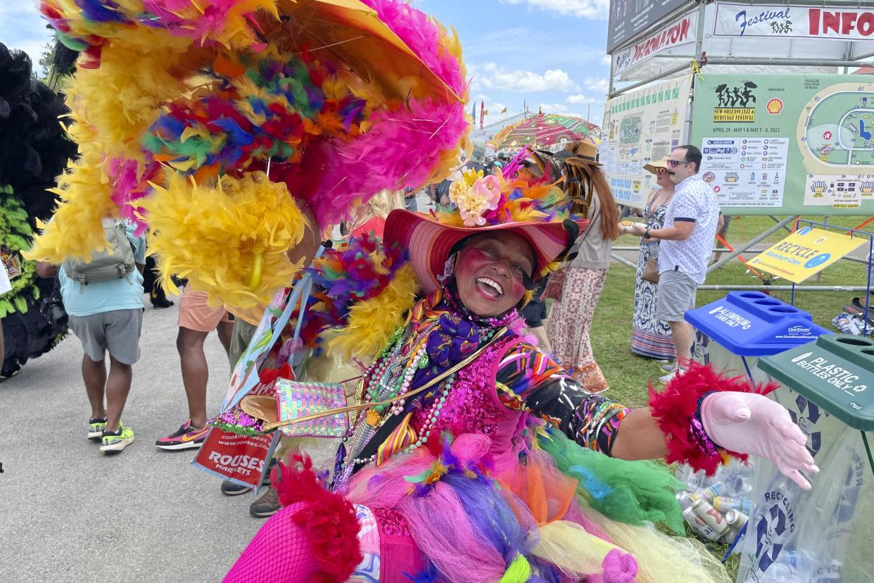 Jennifer Jones dances at the New Orleans Jazz Heritage Festival on Friday on the opening day of its 2022 run.