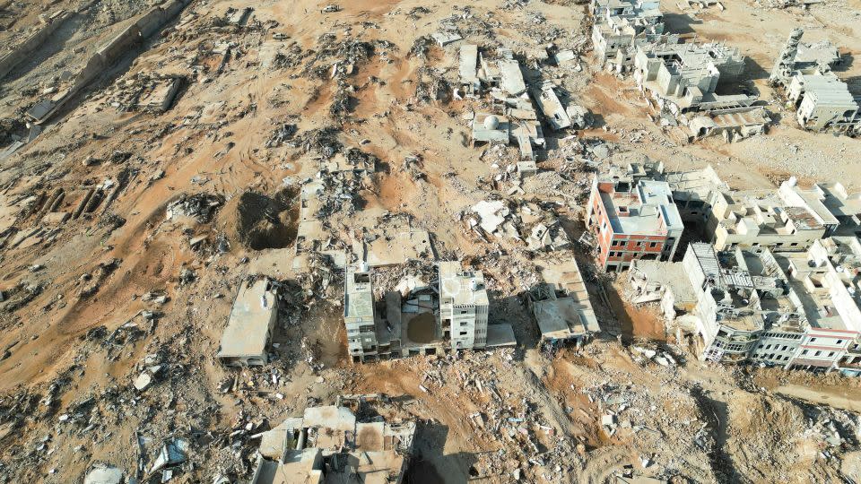 An aerial view of destroyed houses in Derna after a powerful storm and heavy rainfall hit Libya, September 16, 2023. - Zohra Bensemra/Reuters