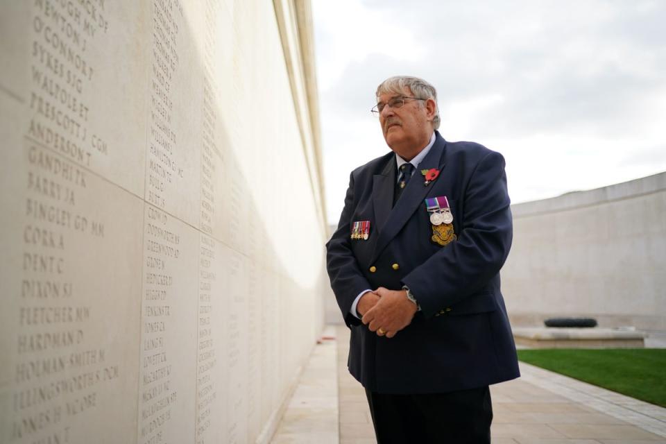 Army veteran Tony Matthews  at the Armed Forces Memorial in the National Memorial Arboretum, Alrewas, Staffordshire (PA)