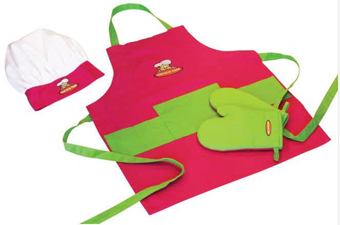 <p><b>4-Piece Chef Textile Set </b><br></p><p>While your child is in the kitchen, have them dress the part! Deck your kids in this eye-popping apron and matching chef’s hat and oven mitts. <b>Find them at <i><a href="http://yahooshopping.pgpartner.com/plr.php?id=21021" rel="nofollow noopener" target="_blank" data-ylk="slk:Amazon.com;elm:context_link;itc:0;sec:content-canvas" class="link ">Amazon.com</a>. </i></b>$<i>17.26</i><br></p>