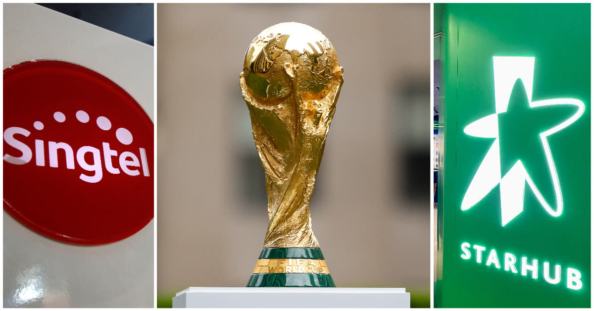 Telcos Singtel (left) and StarHub (right) announced prices for subscription to the live telecast of the 2022 Fifa World Cup Finals. (PHOTOS: Reuters/StarHub)