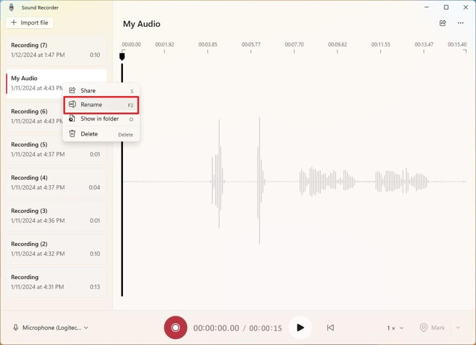 Sound Recorder rename option