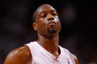 Dwyane Wade #3 of the Miami Heat shoots a technical foul after being hit in the eye during Game Five of the Eastern Conference Semifinals in the 2012 NBA Playoffs against the Indiana Pacers at AmericanAirlines Arena on May 22, 2012 in Miami, Florida. (Photo by Mike Ehrmann/Getty Images)