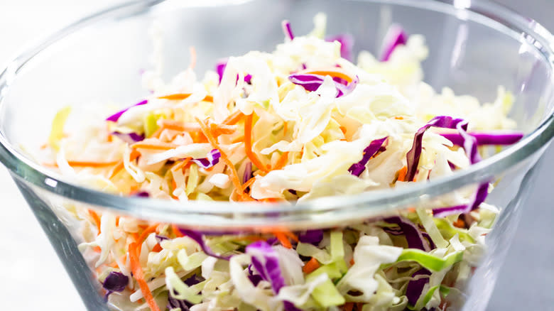 bowl of shredded coleslaw ingredients