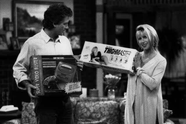 <p>ABC Photo Archives/Disney General Entertainment Content via Getty</p> Patrick Duffy and Suzanne Somers on the set of 'Step by Step' in 1993