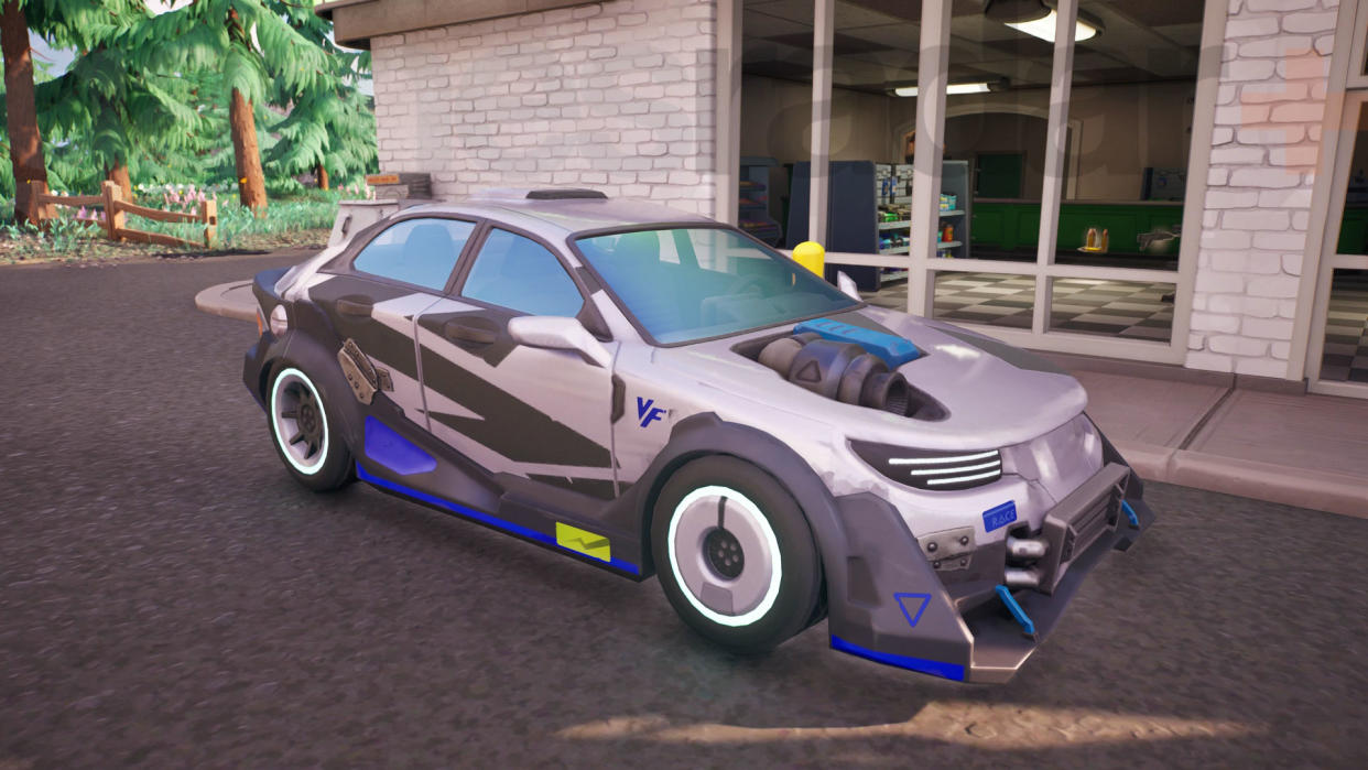  One of the Fortnite Nitro Drifters parked at a gas station 