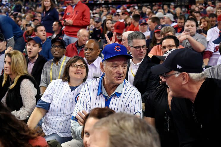 CLEVELAND, OH - NOVEMBER 1: Bill Murray attends Game 6 of the 2016 World Series between the Chicago Cubs and the Cleveland Indians at Progressive Field on Tuesday, November 1, 2016 in Cleveland, Ohio. (Photo by LG Patterson/MLB Photos via Getty Images)