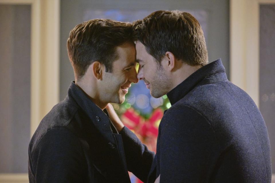 Brad Harder, left, and Jonathan Bennett star in Hallmark's "The Christmas House."