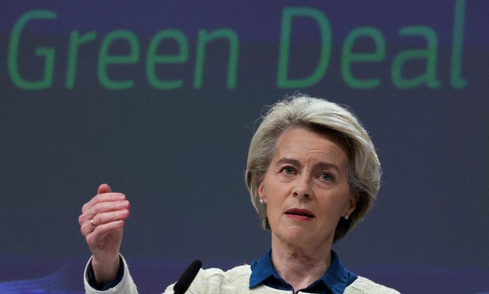 The European Commission president, Ursula von der Leyen, presents a ‘green deal industrial plan’ in Brussels.