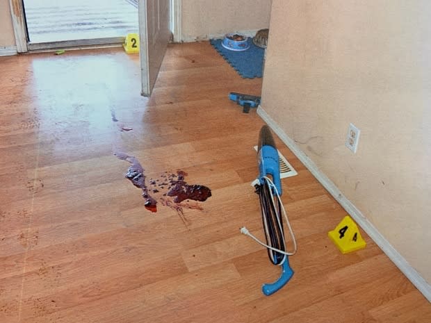 Blood on the floor just inside the front door of the Chipman house where Raymond Nickerson and his wife lived. 