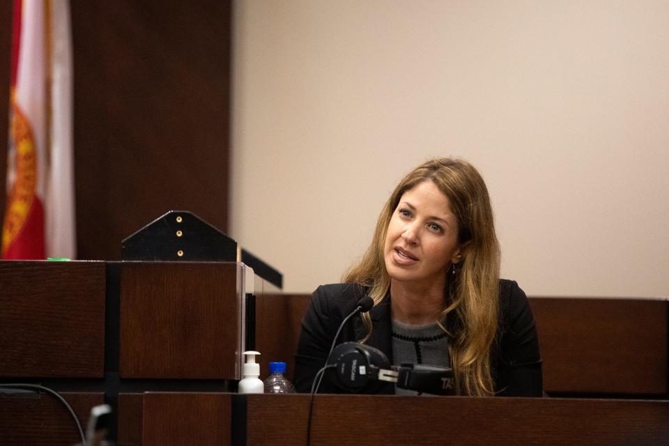 Dan Markel's ex-wife Wendi Adelson reacts to questions during her testimony in the trial of Katherine Magbanua on Thursday, May 19, 2022.