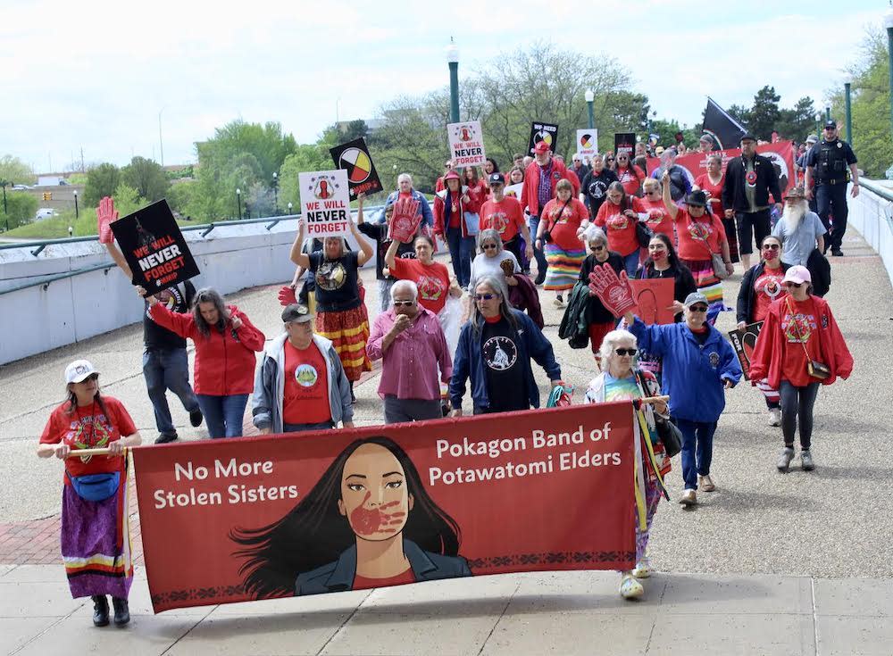Hundreds of marchers participated at the 2024 March for MMIP in downtown Grand Rapids on Friday, May 3, 2024. (Photo/Levi Rickert for Native News Online)