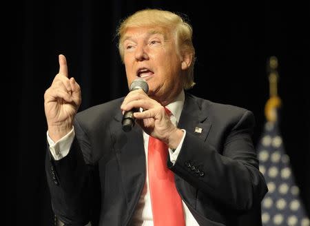 U.S. Republican presidential candidate Donald Trump speaks in the Orpheum Theatre during a campaign event in Sioux City, Iowa January 31 2016. REUTERS/Dave Kaup