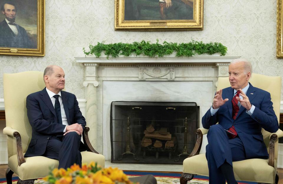 US President Joe Biden meets with German Chancellor Olaf Scholz in the Oval Office of the White House in Washington, DC, on March 3, 2023. (Photo by Andrew Caballero-Reynolds / AFP) (Photo by ANDREW CABALLERO-REYNOLDS/AFP via Getty Images)