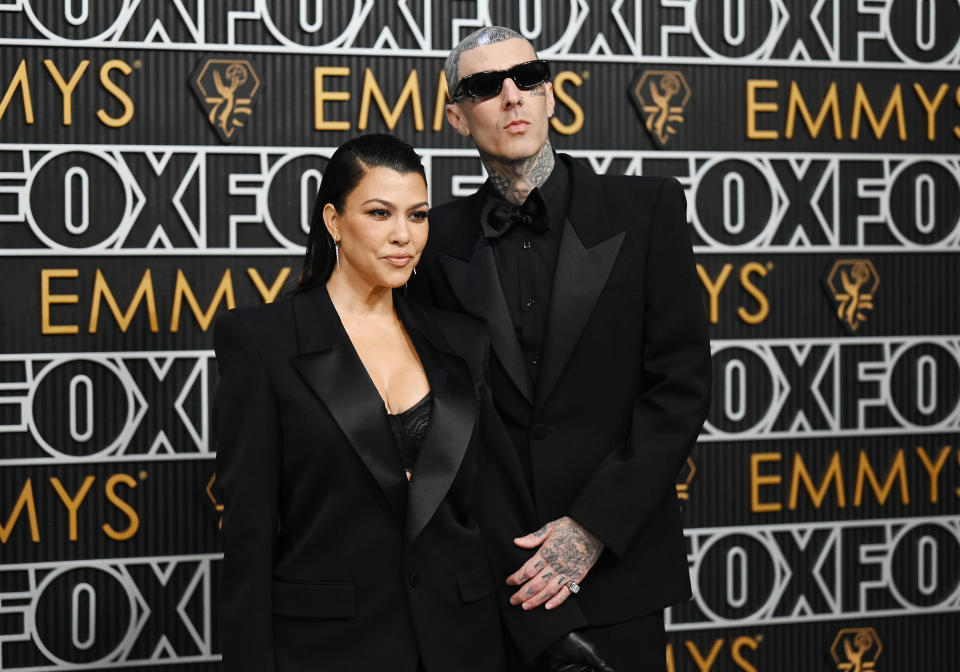 Kourtney Kardashian and Travis Barker at the 75th Primetime Emmy Awards held at the Peacock Theater on January 15, 2024 in Los Angeles, California. (Photo by Gilbert Flores/Variety via Getty Images)