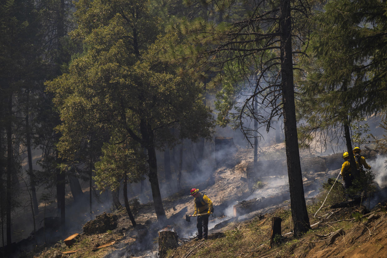 Firefighters put out hot spots from the Park Fire