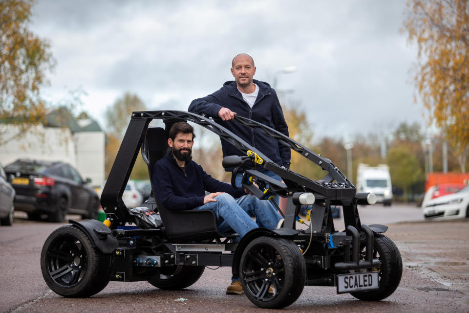 British boffins have unveiled Europe’s first electric-powered Mario Kart-style buggy made from recycled plastic and built on a 3D printer. The Chameleon, which weighs 150kg (23 stone), has a top speed of 45mph and could revolutionise commuter travel and cut pollution. The battery-powered buggy produces no emissions and is around a third of the size of an average car. It was built using a chassis made from a super-strength recycled plastic and built on a 3D printer.